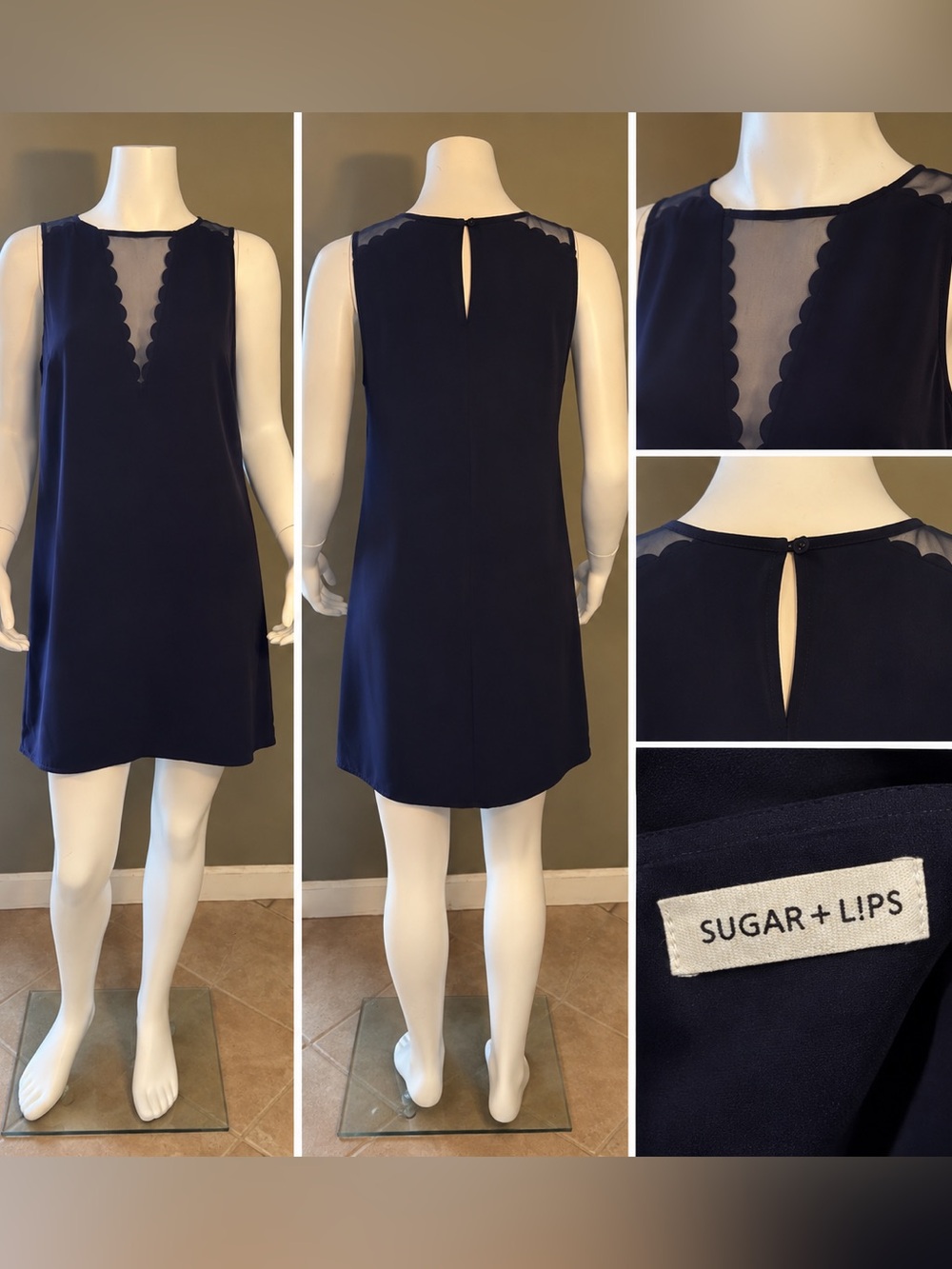 Sugarlips Navy Scalloped V-Neck Chemise